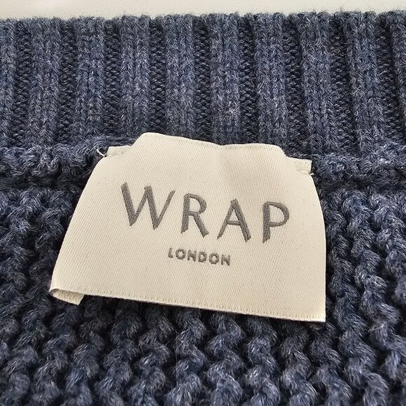 Wrap London Crewneck Pullover Sweater Women's Open Knit Boxy Blue Cotton 6/Small - Picture 6 of 9